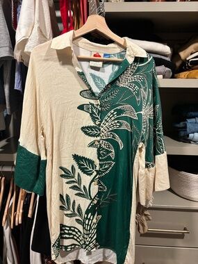 FARM Rio Cream and Green Botanical Mini Dress